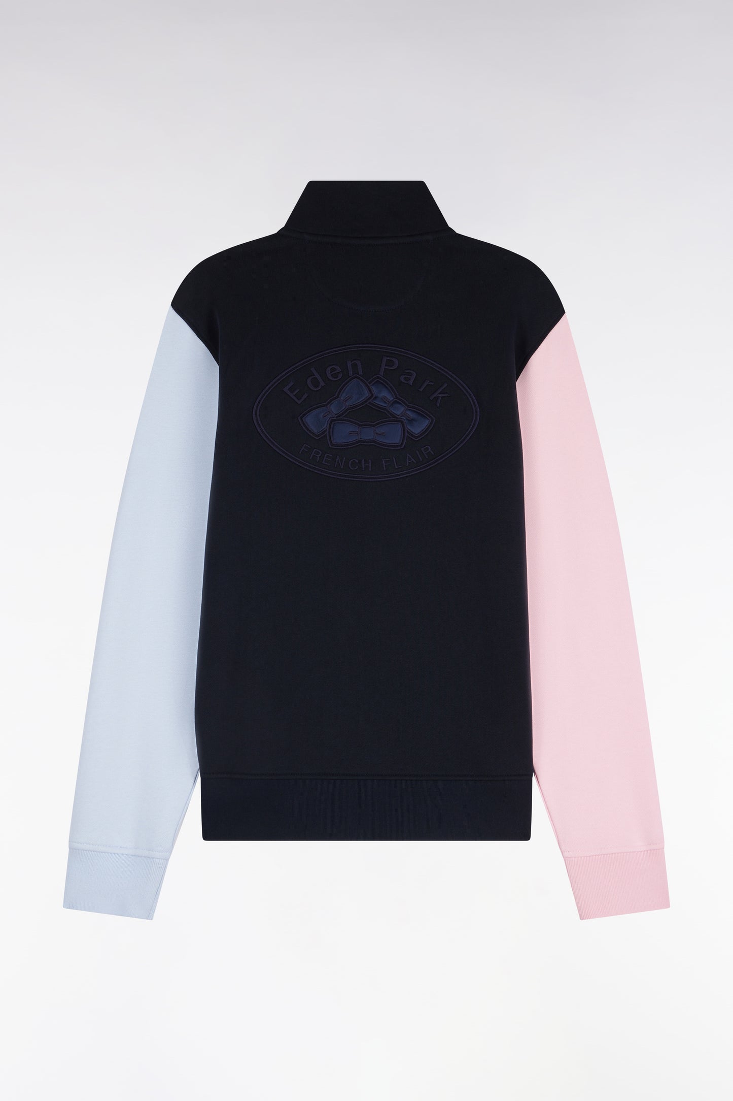 Sweatshirt zippé en molleton coton tricolore brodé coupe droite