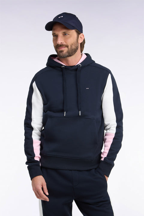 Sweatshirt à capuche en coton marine à découpes de manches coupe droite - Image 3