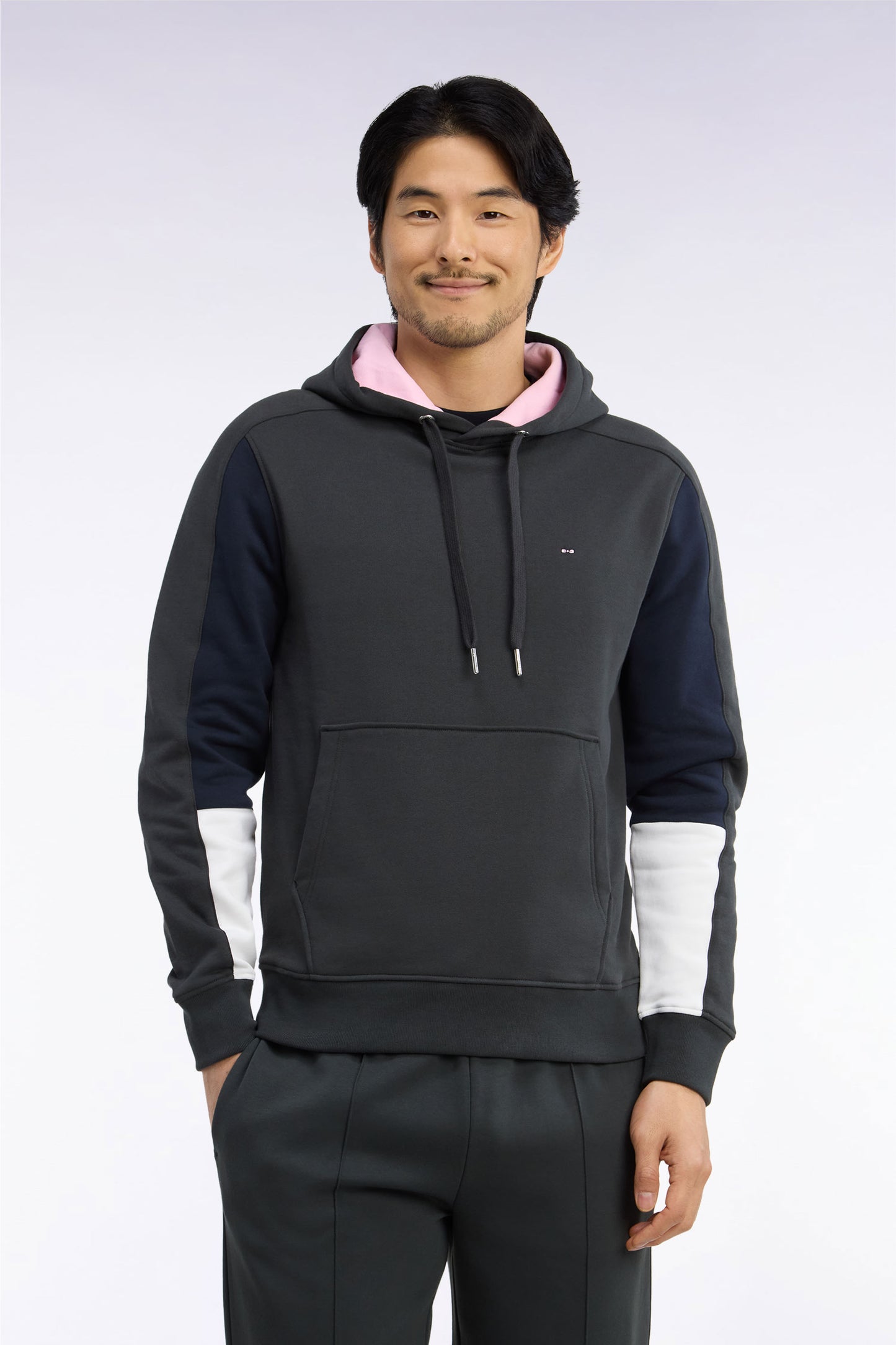 Sweatshirt à capuche en coton kaki à découpes de manches coupe droite