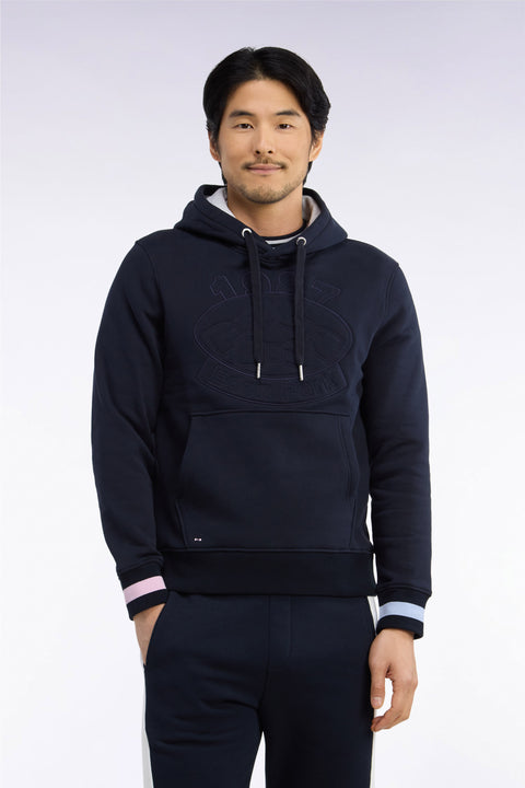 Sweatshirt à capuche en molleton coton marine brodé coupe droite - Image 3