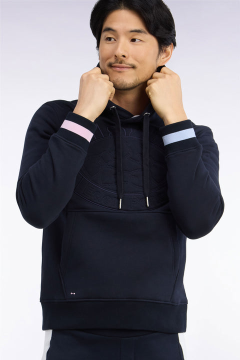 Sweatshirt à capuche en molleton coton marine brodé coupe droite - Image 1