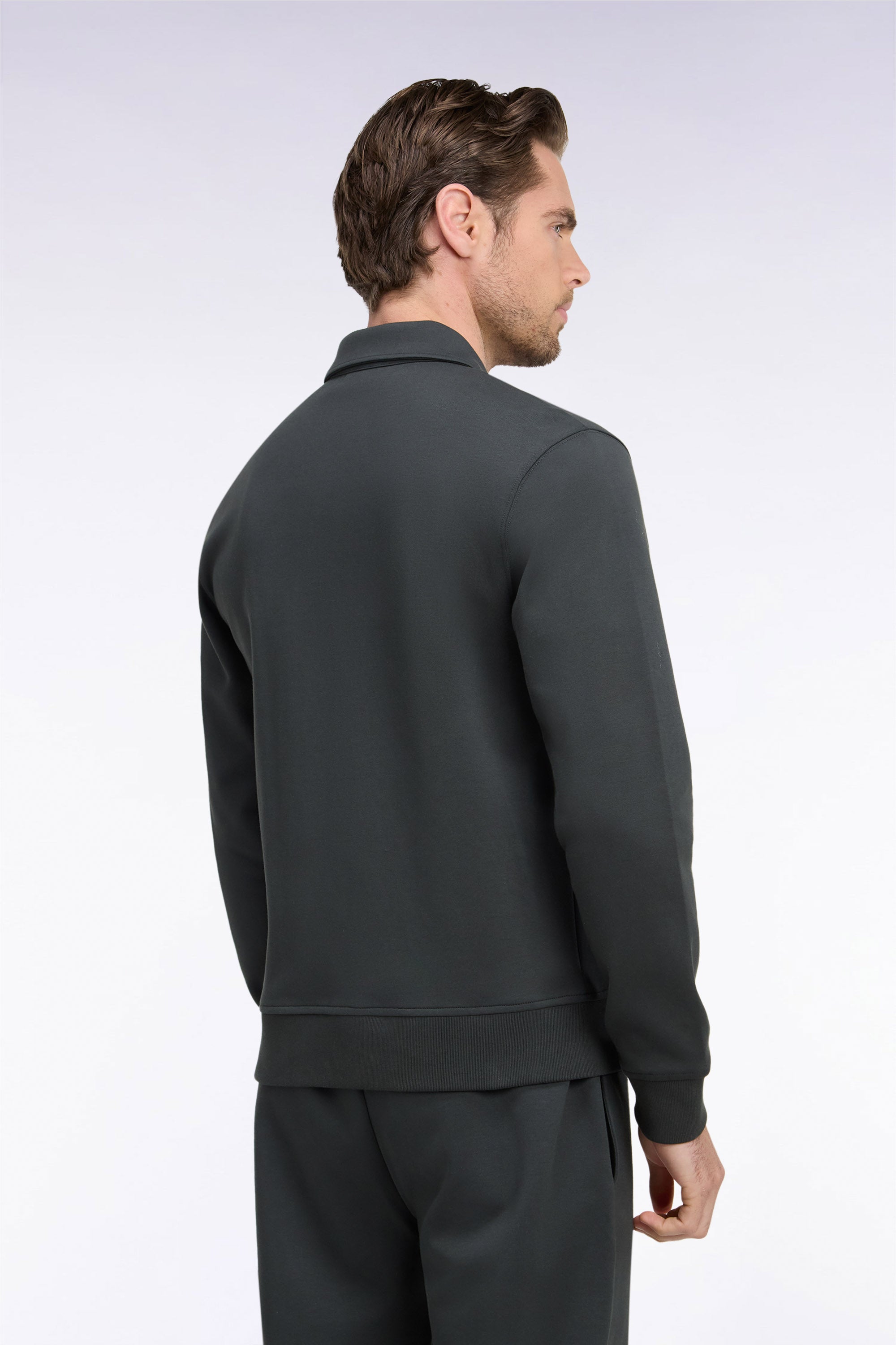 Sweatshirt mit Reißverschluss Polokragen aus Sweatstoff Khaki