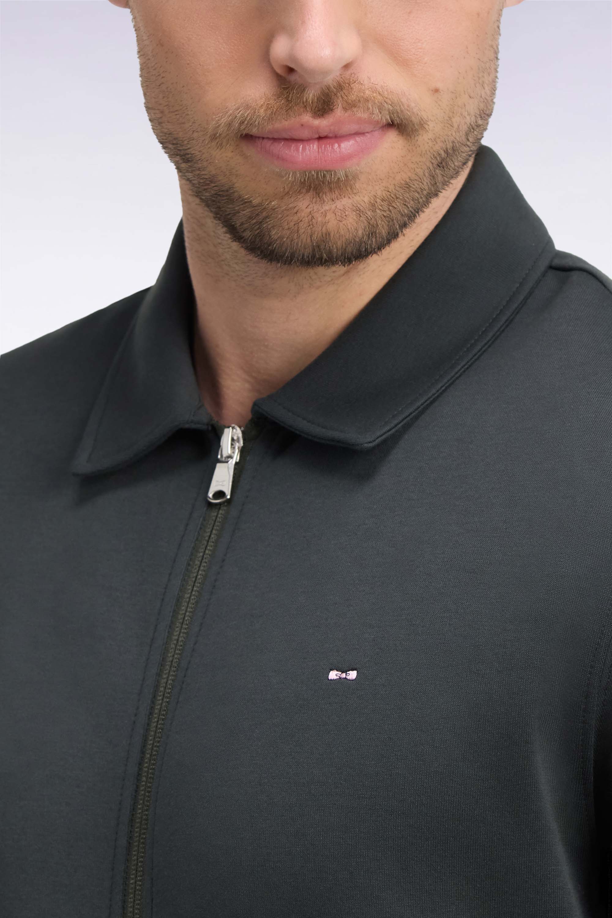 Sweatshirt mit Reißverschluss Polokragen aus Sweatstoff Khaki