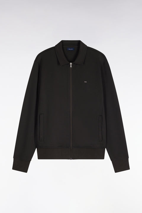 Sweatshirt zippé à col polo en coton marron coupe droite - Image 2