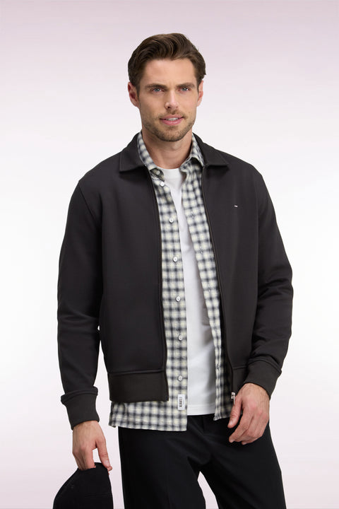 Sweatshirt zippé à col polo en coton marron coupe droite - Image 1