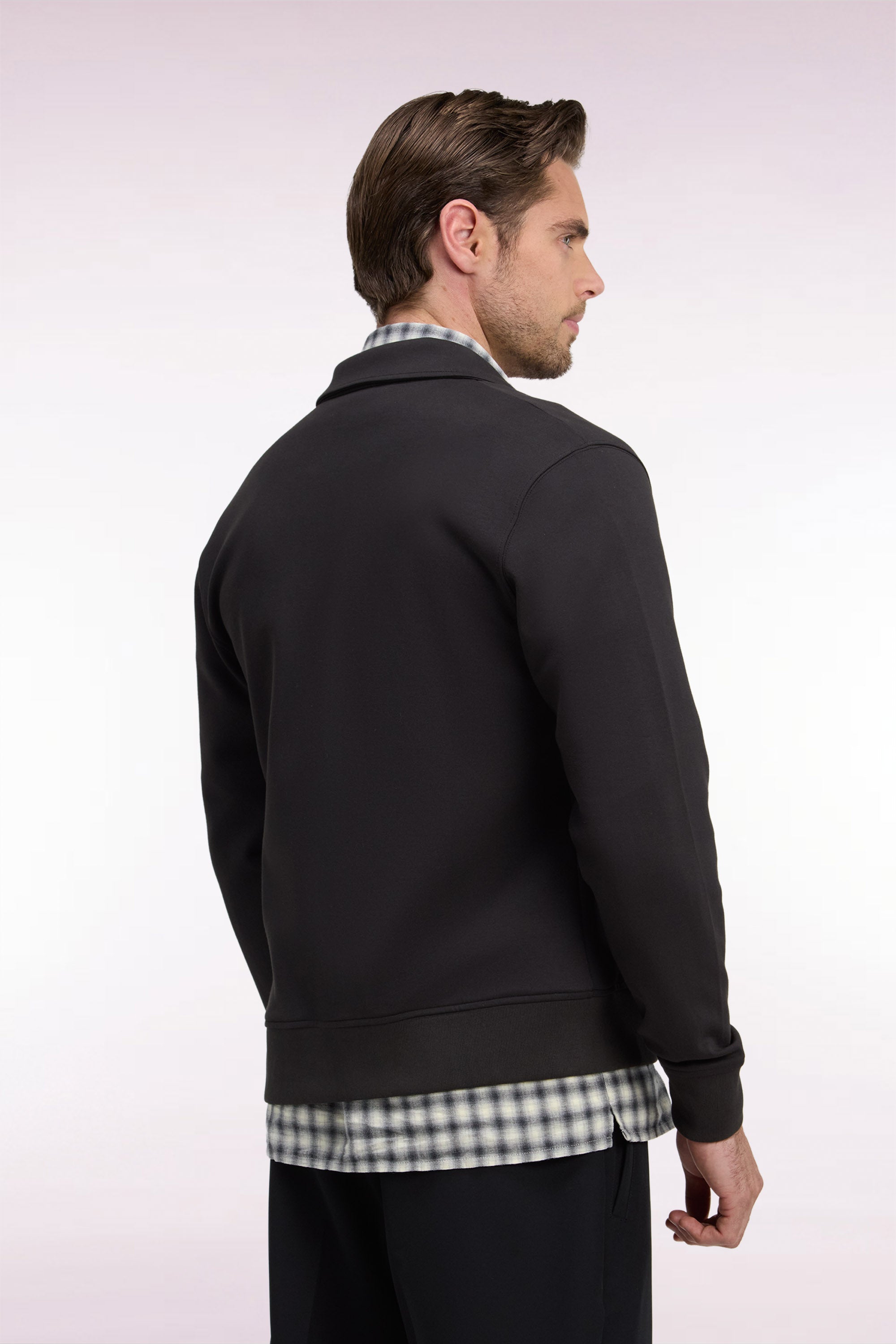 Sweatshirt zippé à col polo en coton marron coupe droite