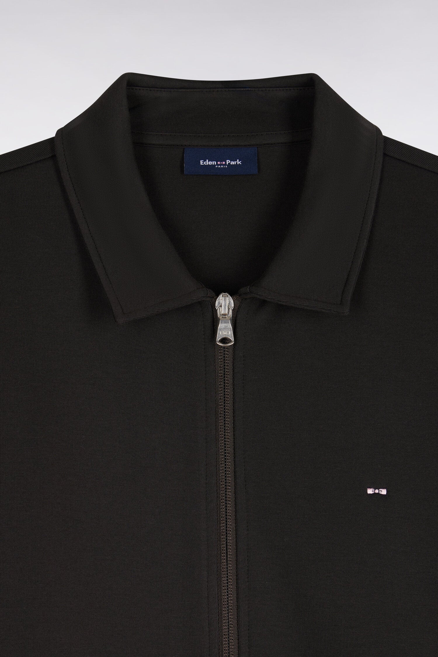 Sweatshirt zippé à col polo en coton marron coupe droite