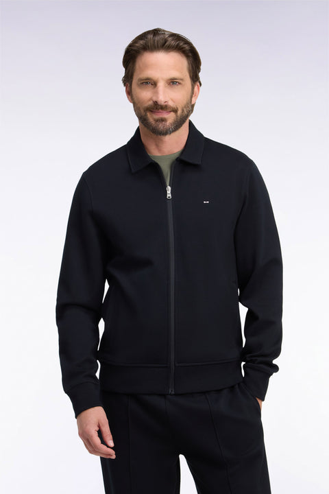Sweatshirt zippé à col polo en coton noir coupe droite - Image 3