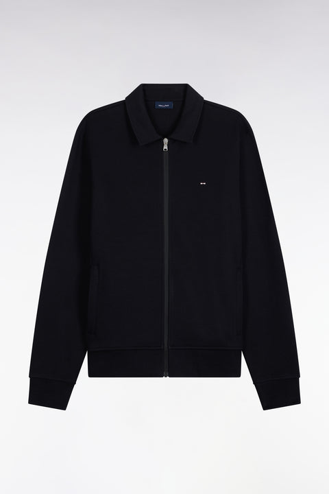 Sweatshirt zippé à col polo en coton noir coupe droite - Image 2