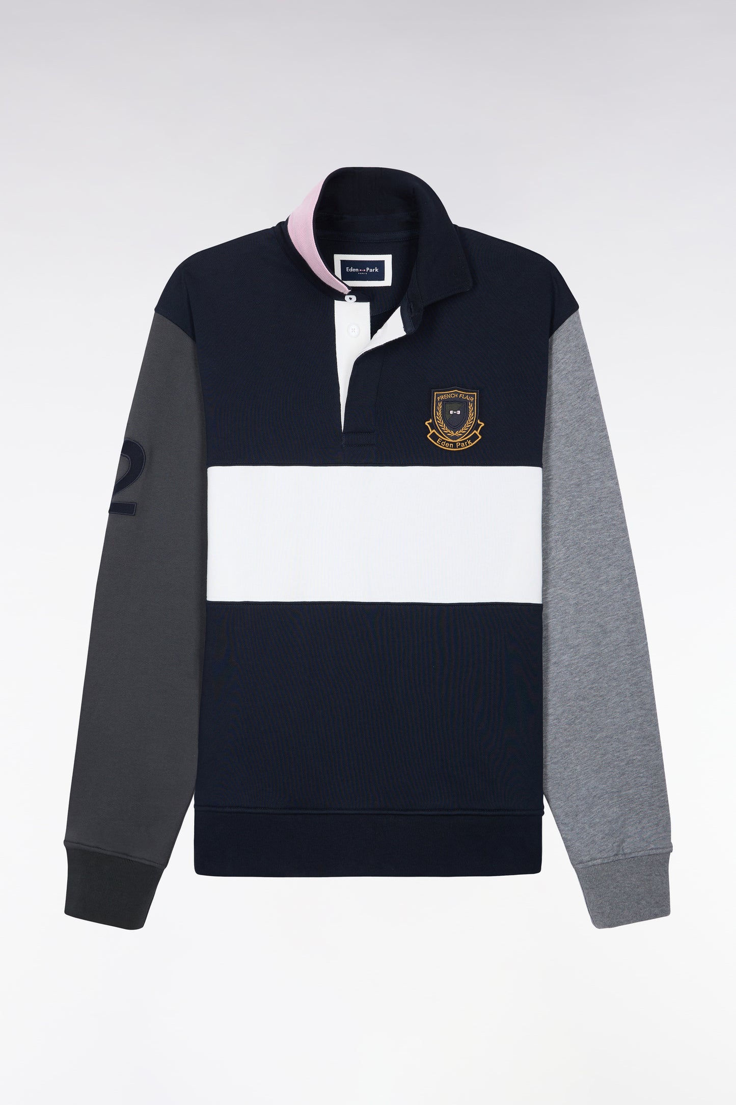 Sweatshirt en coton à découpes marine écusson brodé