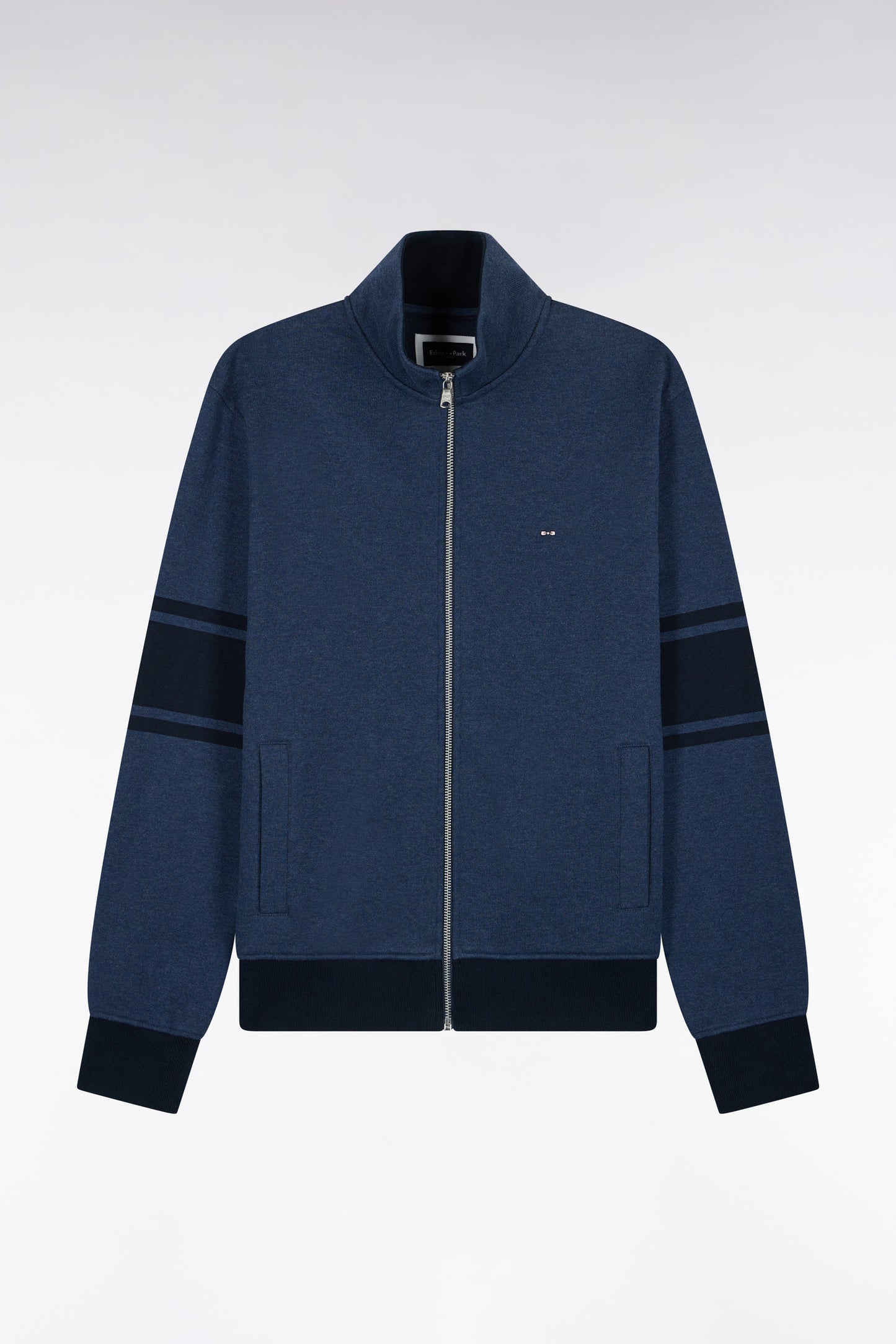 Sweatshirt zippé à col montant en molleton coton chiné coupe droite