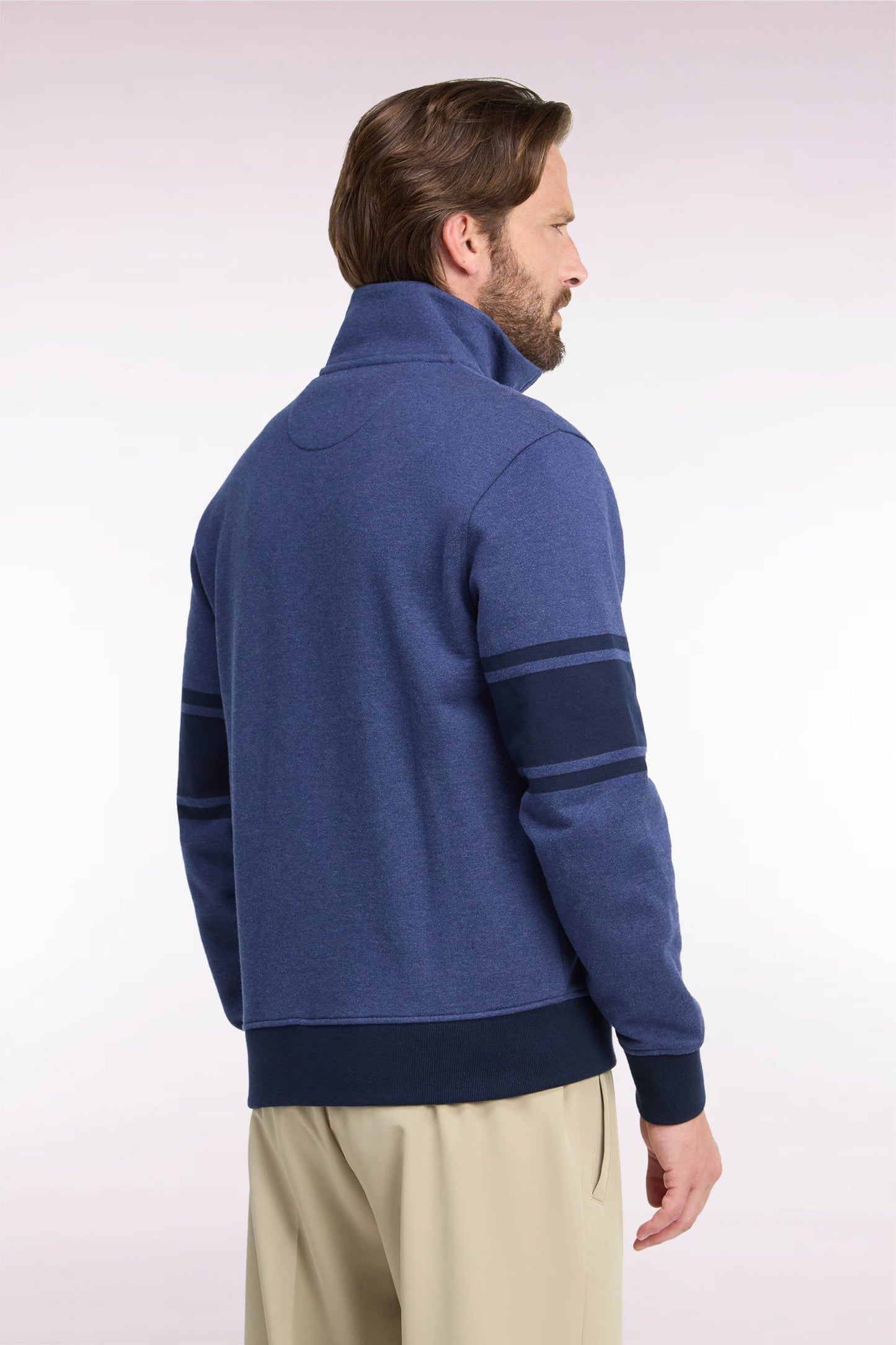 Sweatshirt zippé à col montant en molleton coton chiné coupe droite