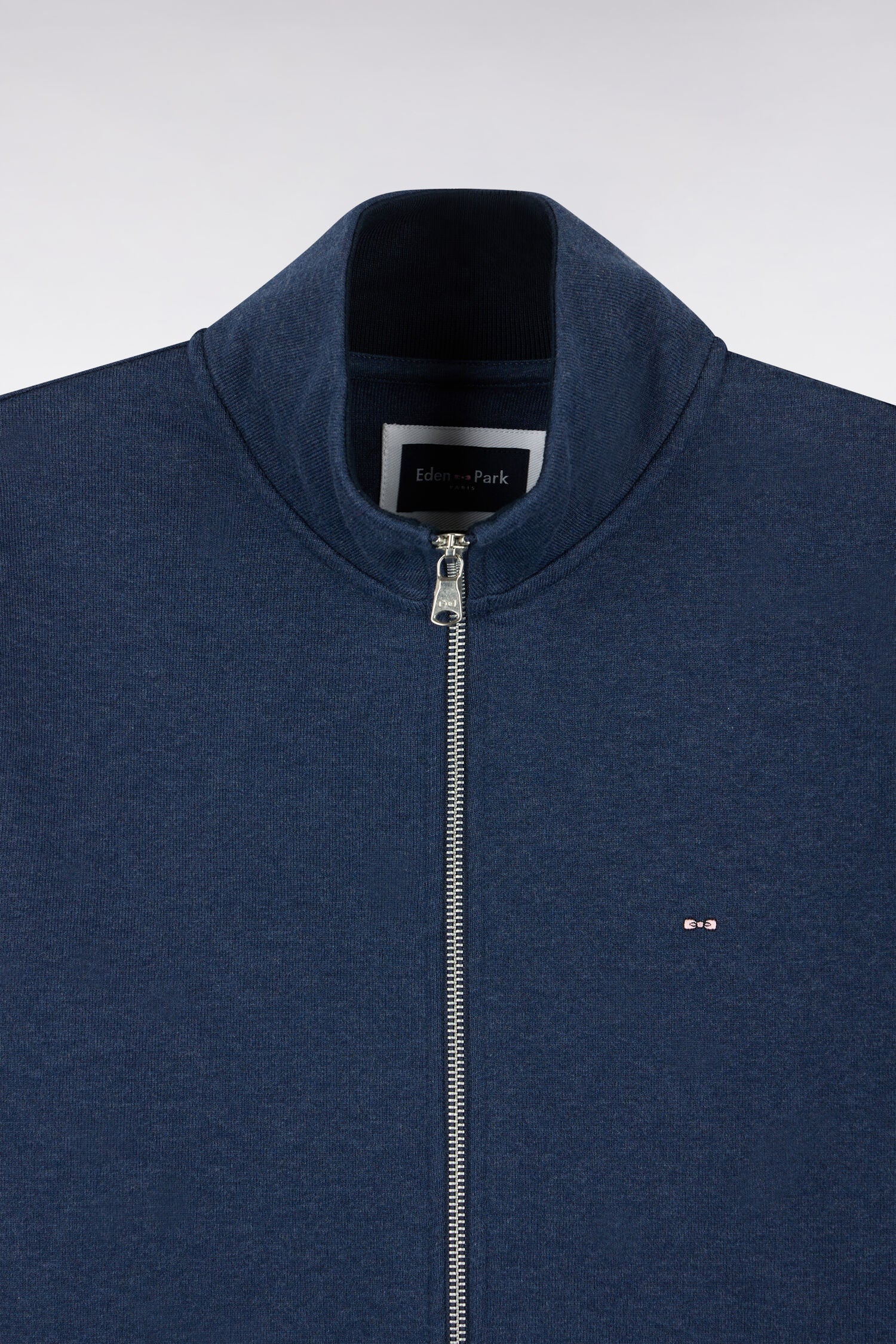 Sweatshirt zippé à col montant en molleton coton chiné coupe droite