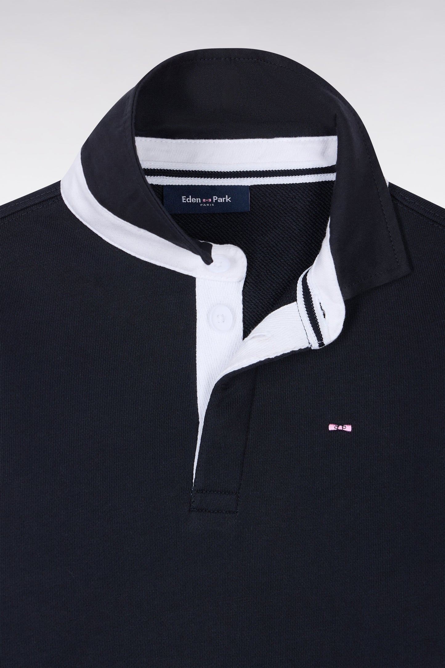 Sweatshirt à capuche zippé marine broderie Eden Park coupe droite