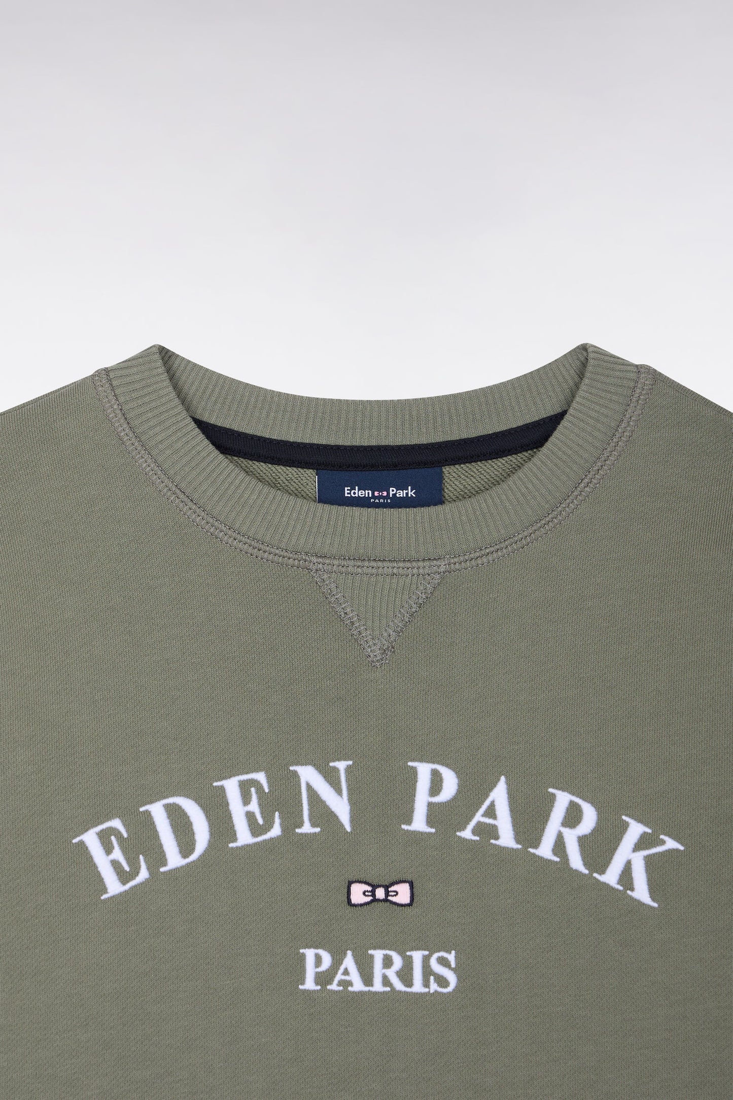 Sweatshirt en coton éponge kaki broderie Eden Park coupe droite