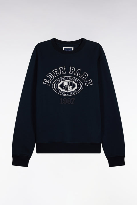 Sweatshirt en molleton marine brodé coupe droite - Image 1