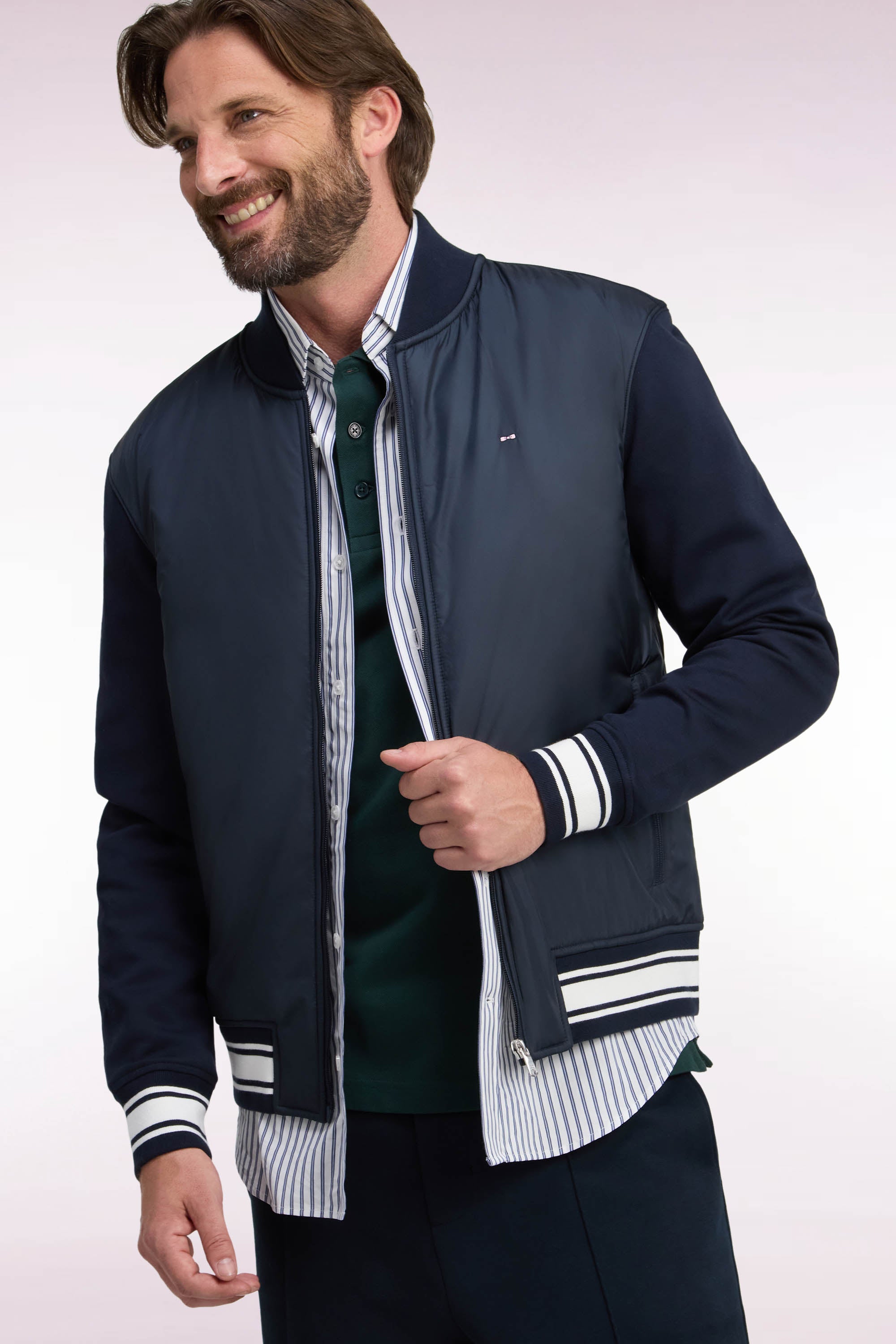 sudadera con cremallera façon teddy azul marino corte recto