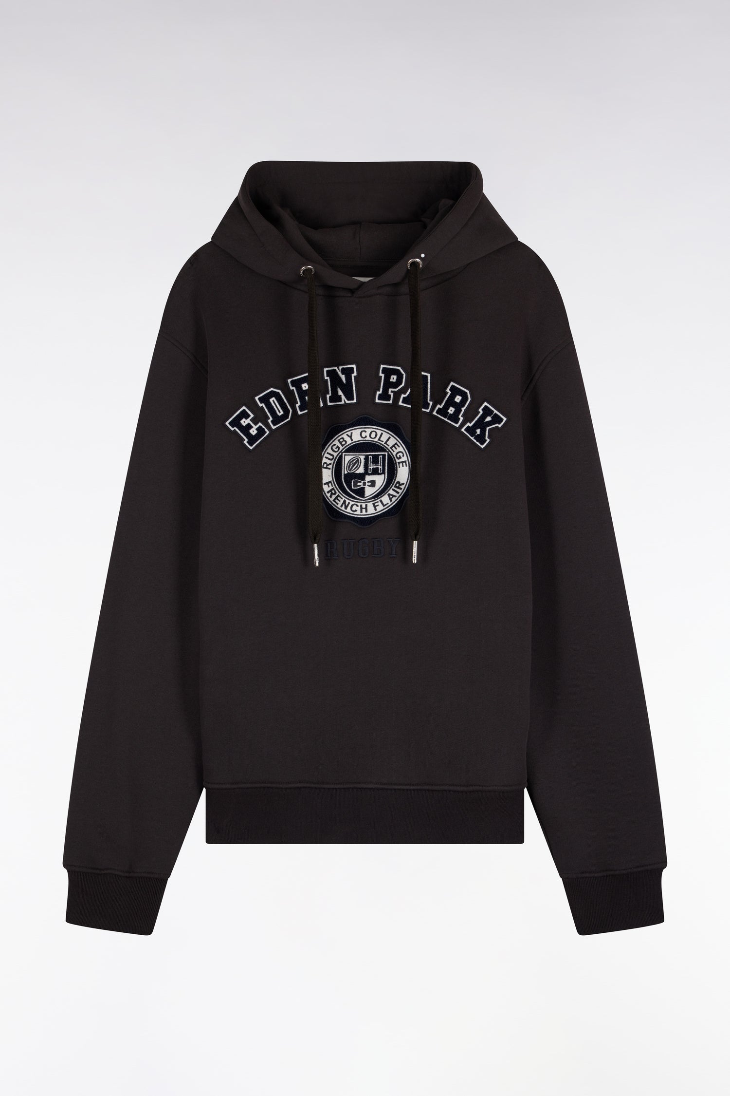 Sweatshirt à capuche en molleton marron broderie héritage rugby coupe droite