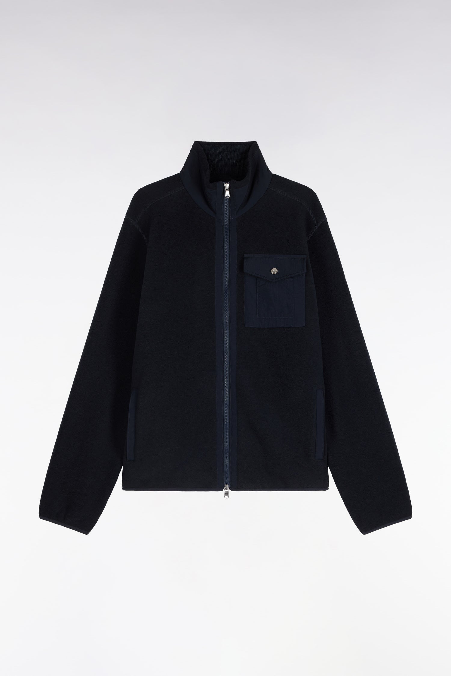 Sweatshirt zippé à bouclettes marine coupe droite