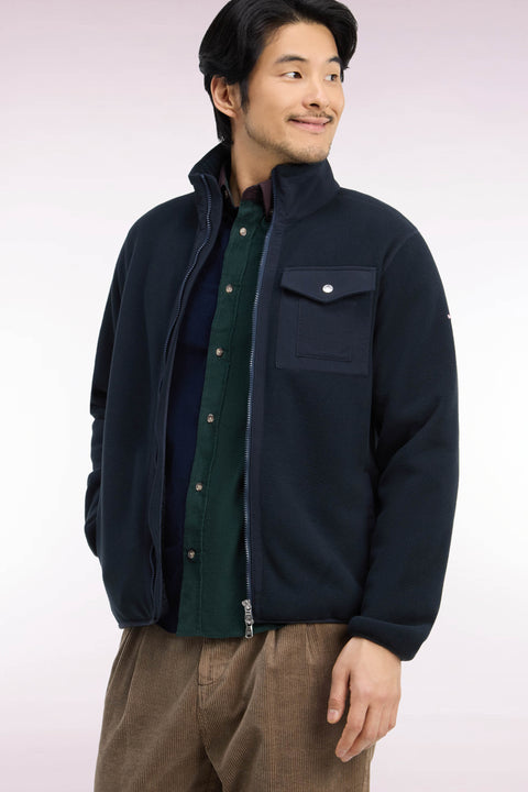 Sweatshirt zippé à bouclettes marine coupe droite - Image 1