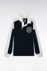 Unisex sweatshirt with jersey collar in navy interlock and contrasting cutouts, loose fit