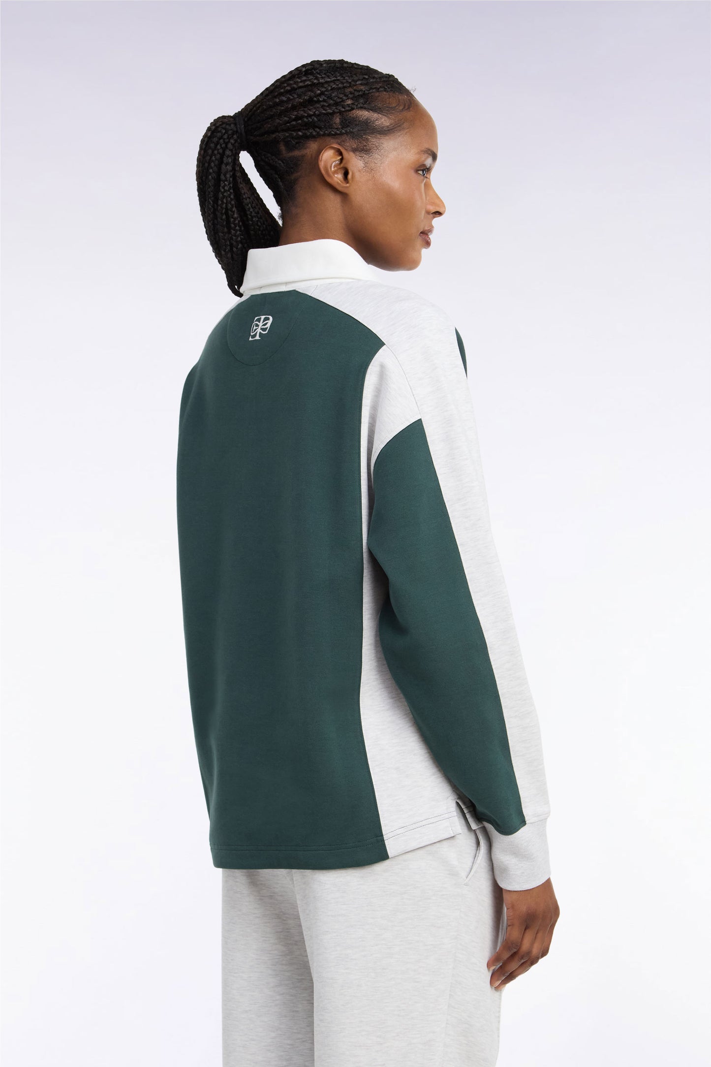 Sweatshirt unisexe à col maillot en interlock vert et découpes contrastées coupe loose