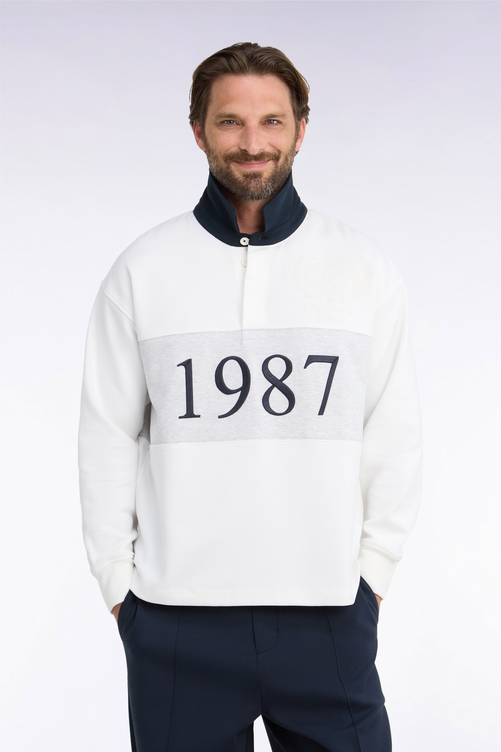Sweatshirt unisexe en interlock écru chiné coupe loose