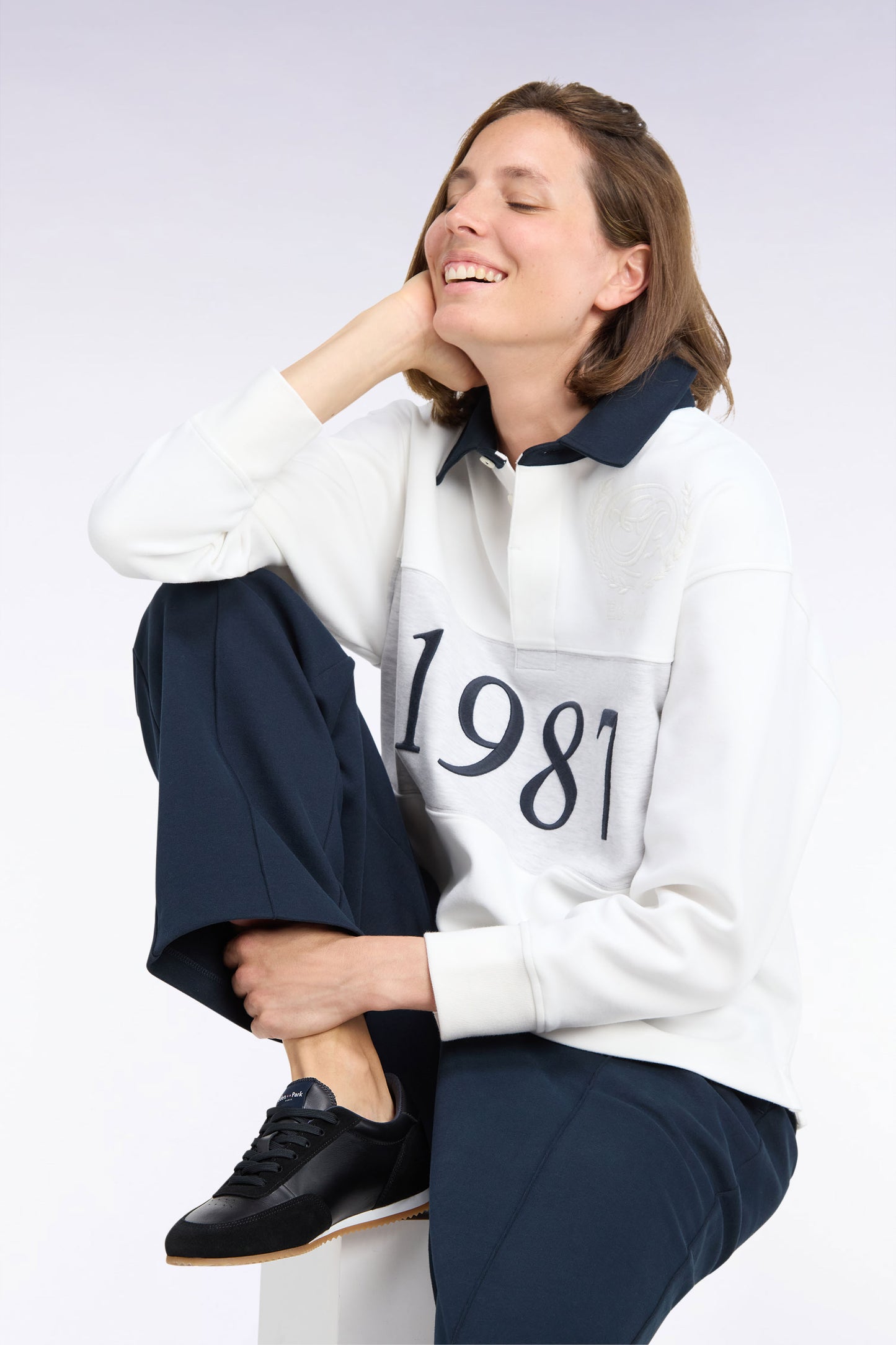 Sweatshirt unisexe en interlock écru chiné coupe loose