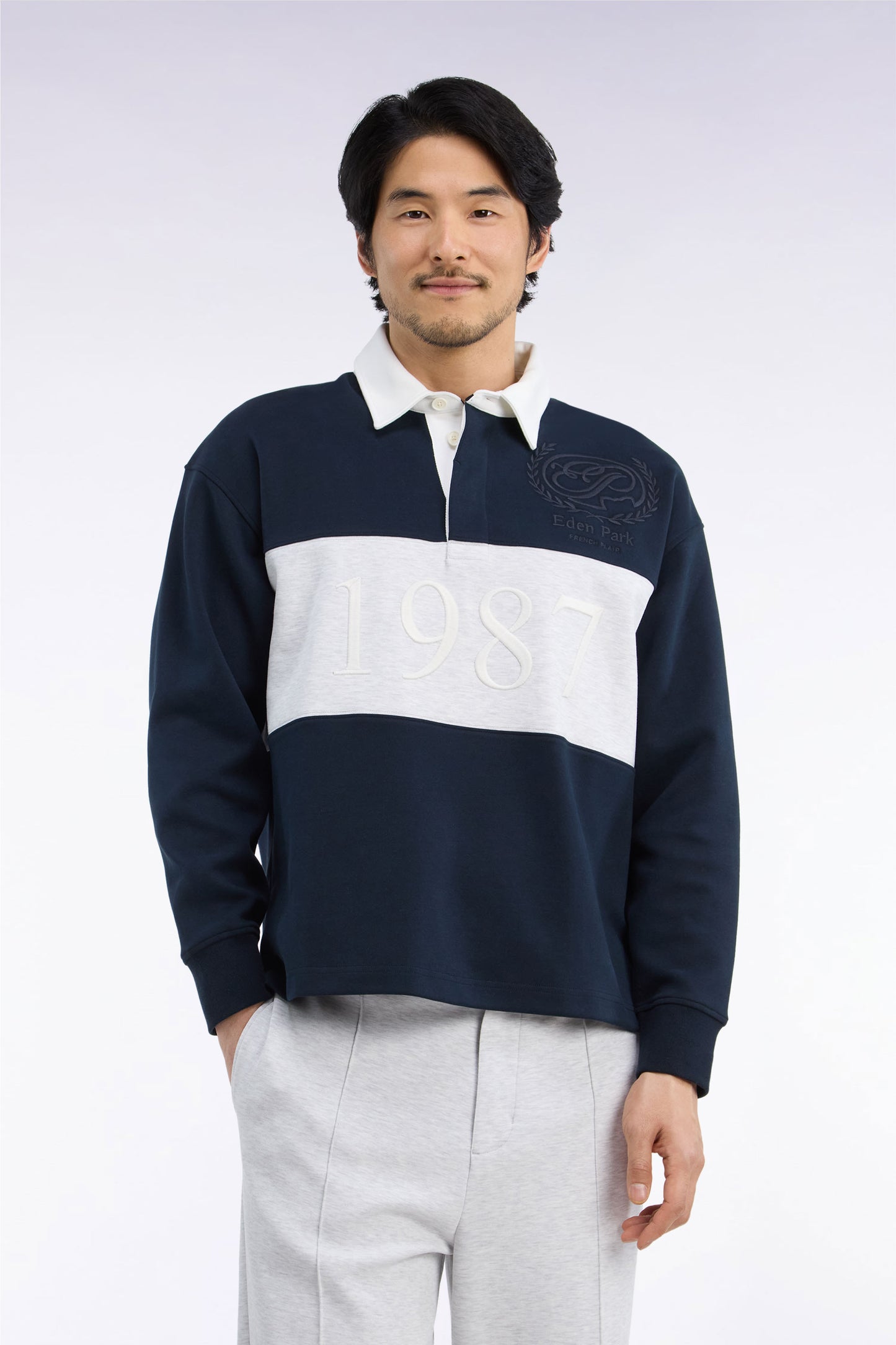 Sweatshirt unisexe en interlock marine chiné coupe loose