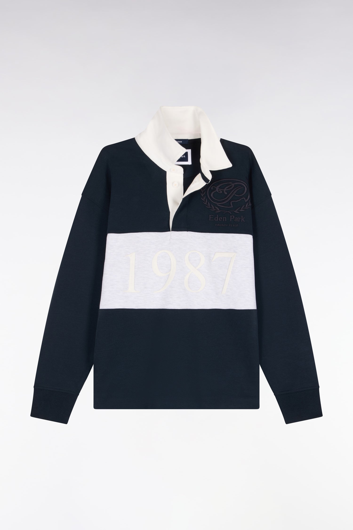 Sweatshirt unisexe en interlock marine chiné coupe loose