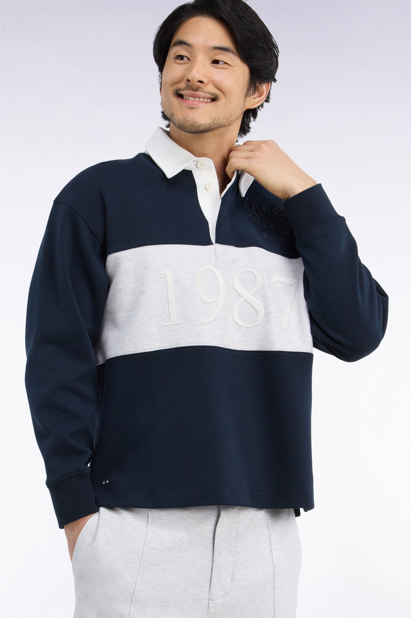Sweatshirt unisexe en interlock marine chiné coupe loose