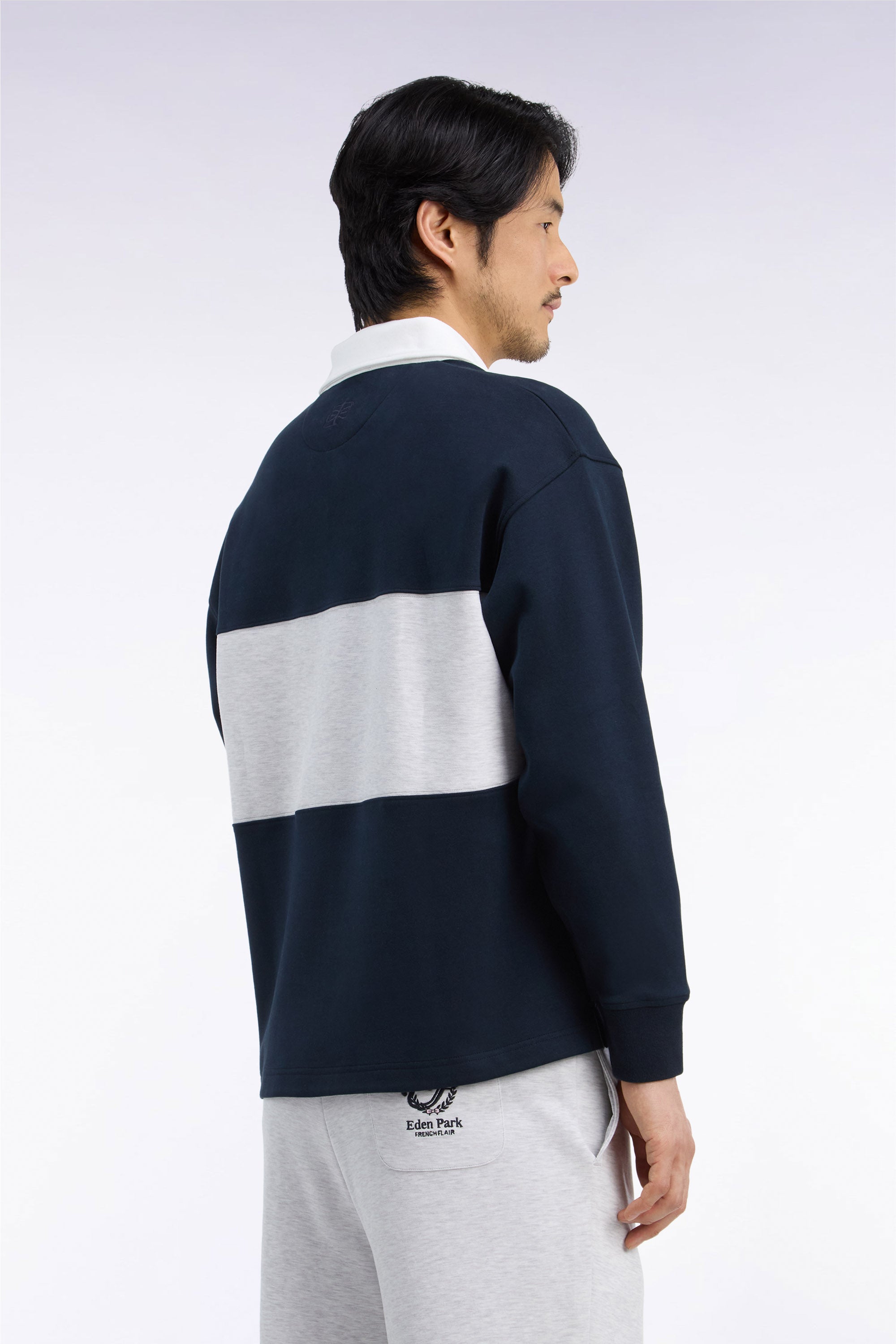 Sweatshirt unisexe en interlock marine chiné coupe loose
