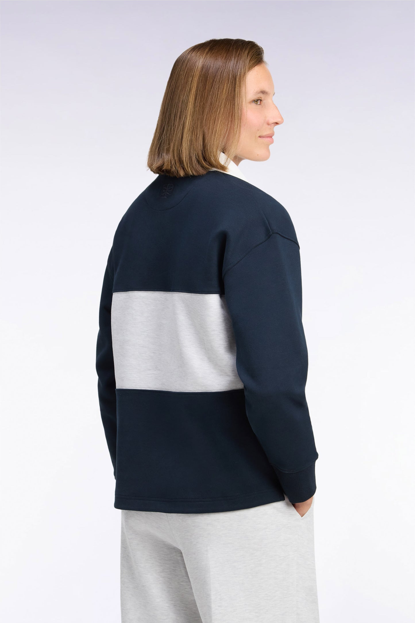 Sweatshirt unisexe en interlock marine chiné coupe loose