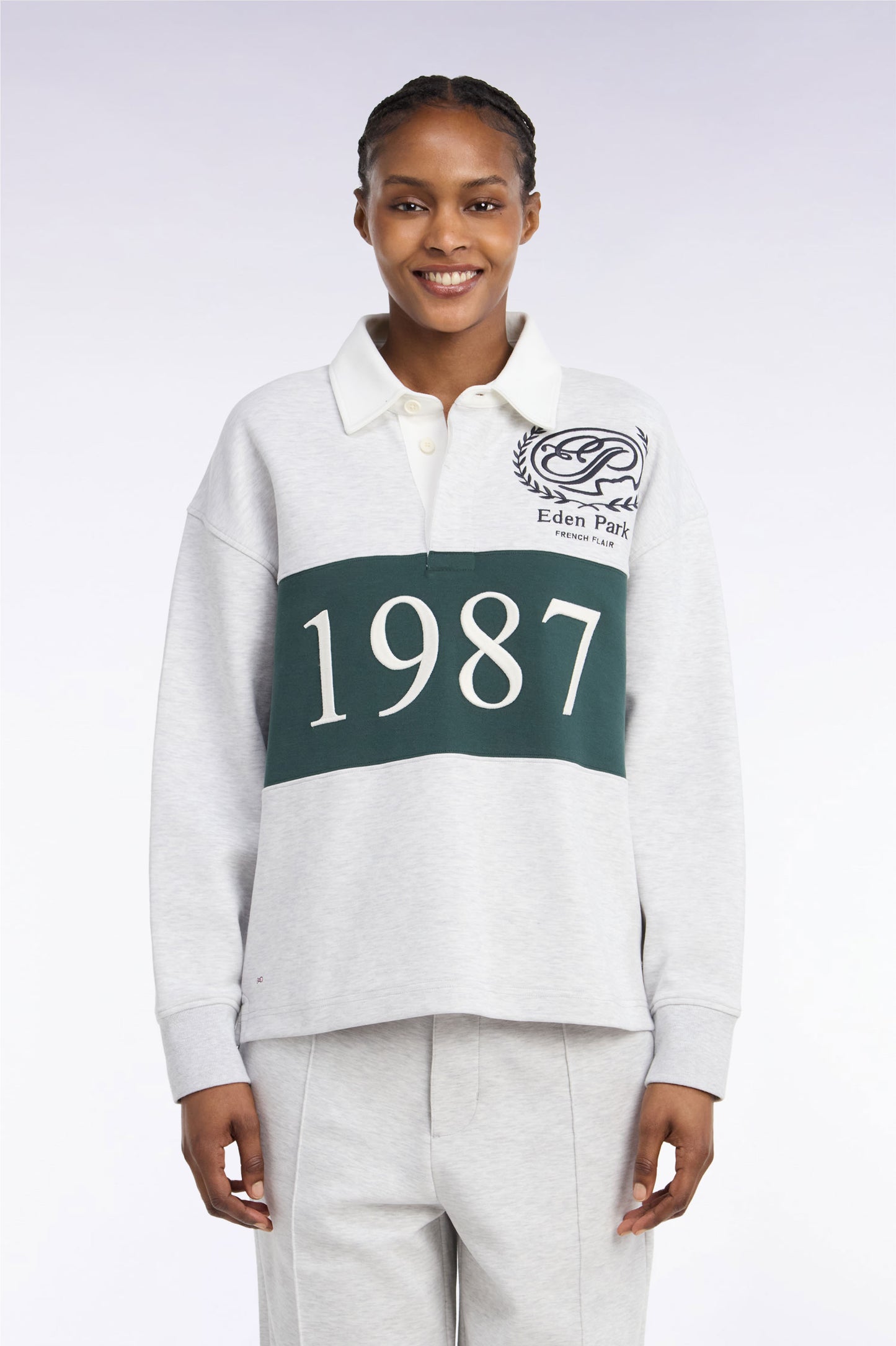 Sweatshirt unisexe en interlock gris chiné coupe loose
