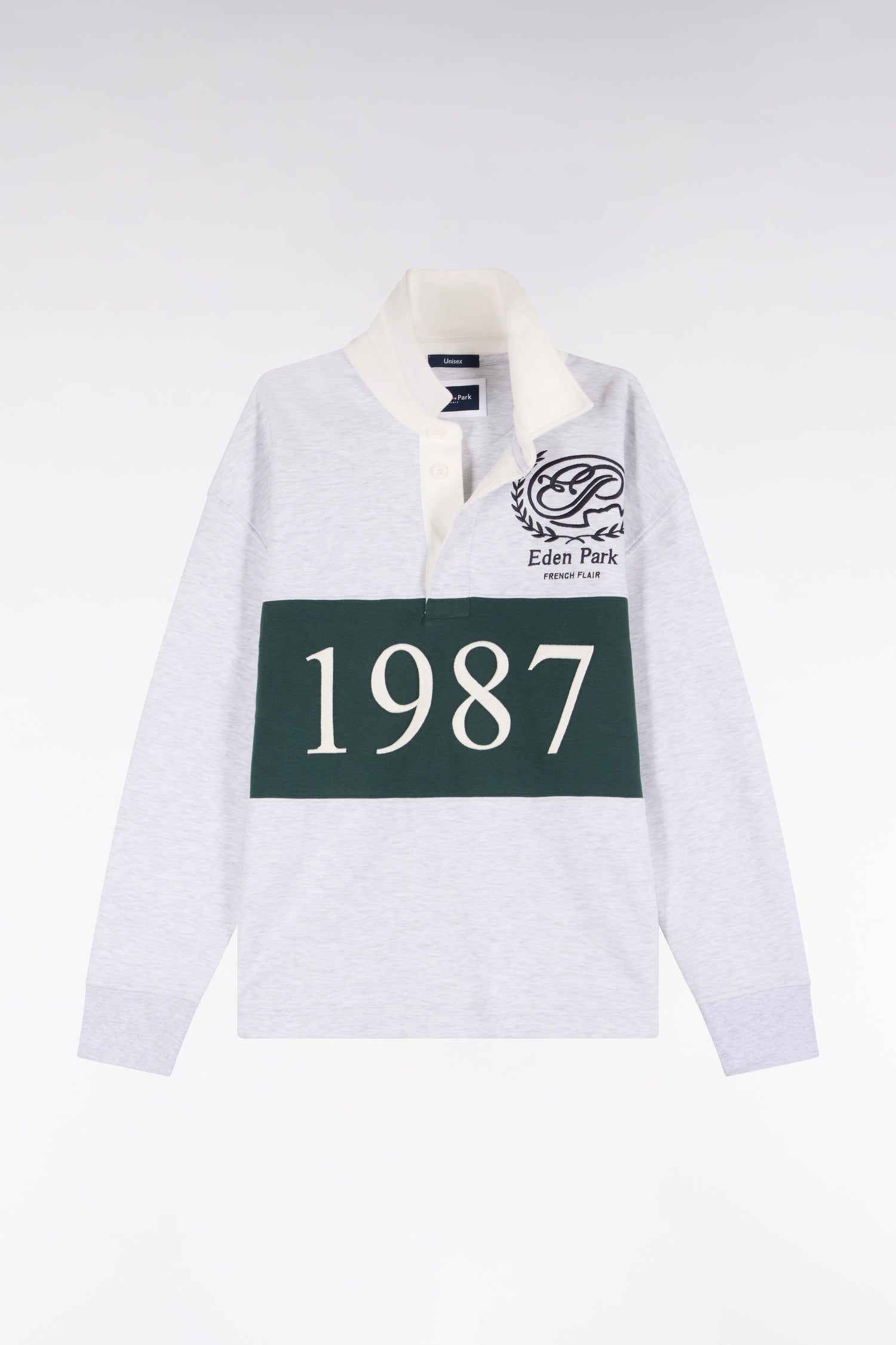 Sweatshirt unisexe en interlock gris chiné coupe loose