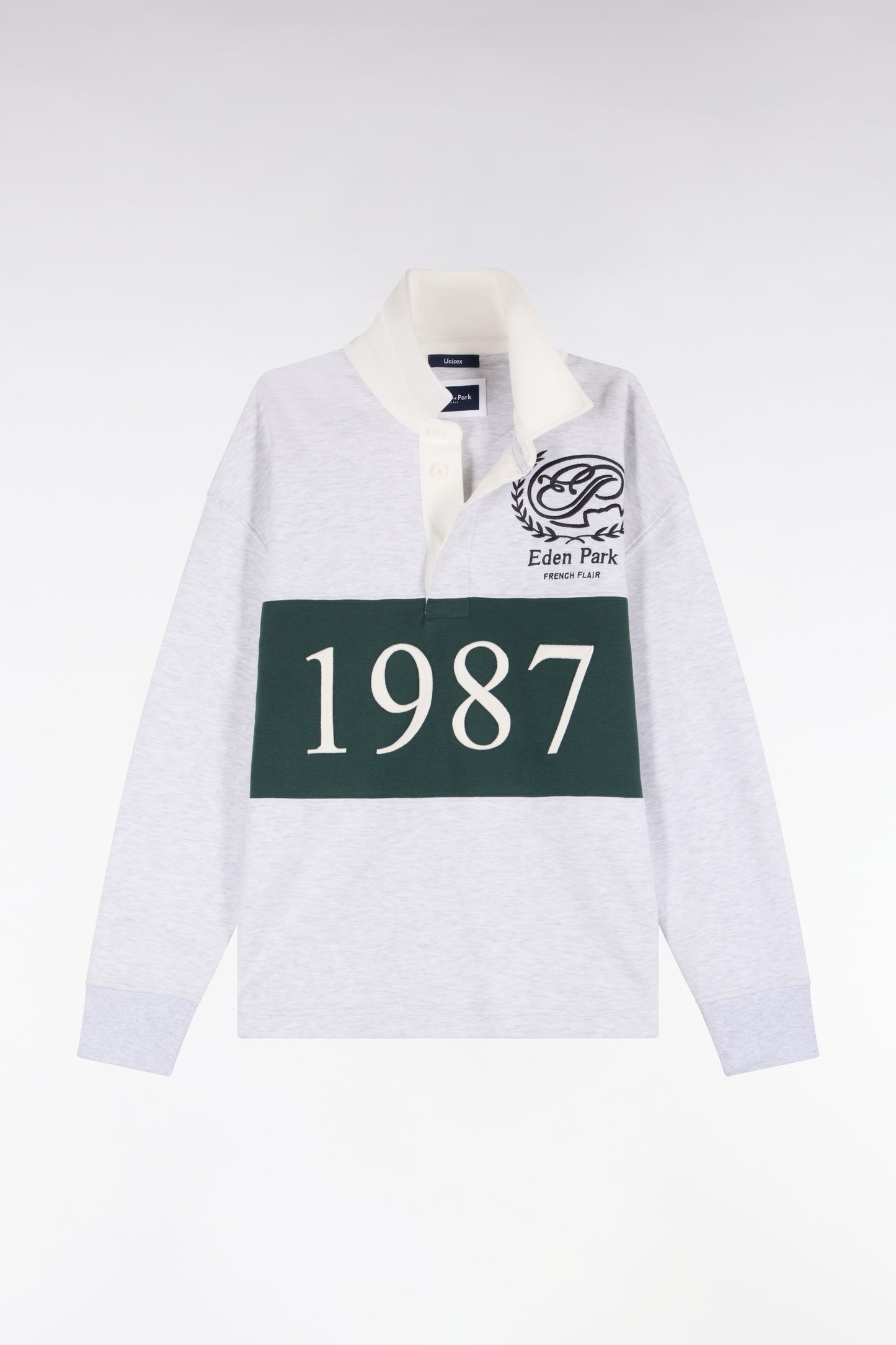 Sweatshirt unisexe en interlock gris chiné coupe loose