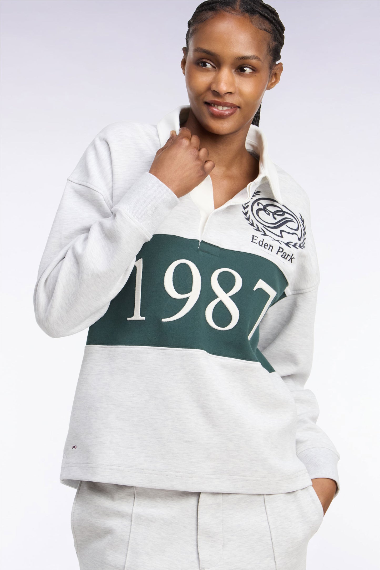 Sweatshirt unisexe en interlock gris chiné coupe loose