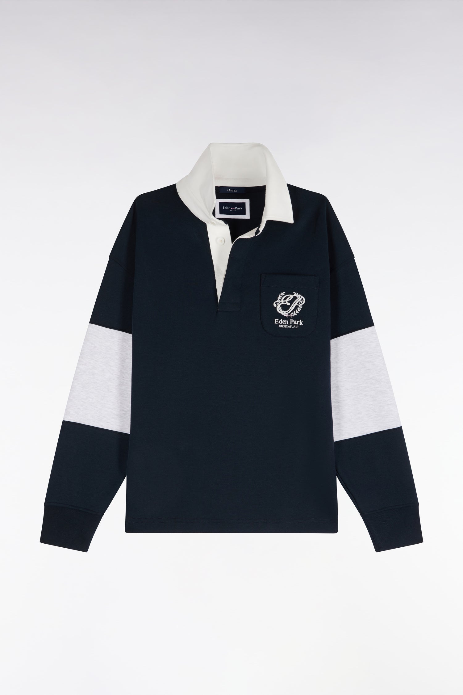 Sweatshirt unisexe à col maillot en interlock marine broderies héritage coupe loose