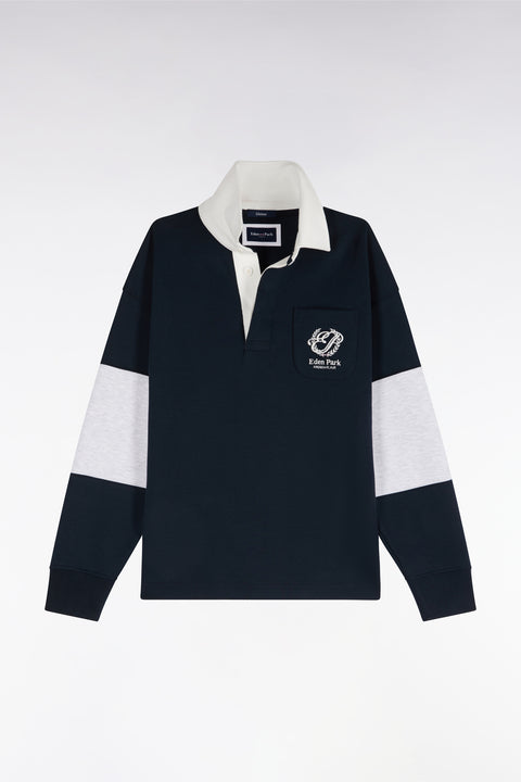 Sweatshirt unisexe à col maillot en interlock marine broderies héritage coupe loose - Image 3