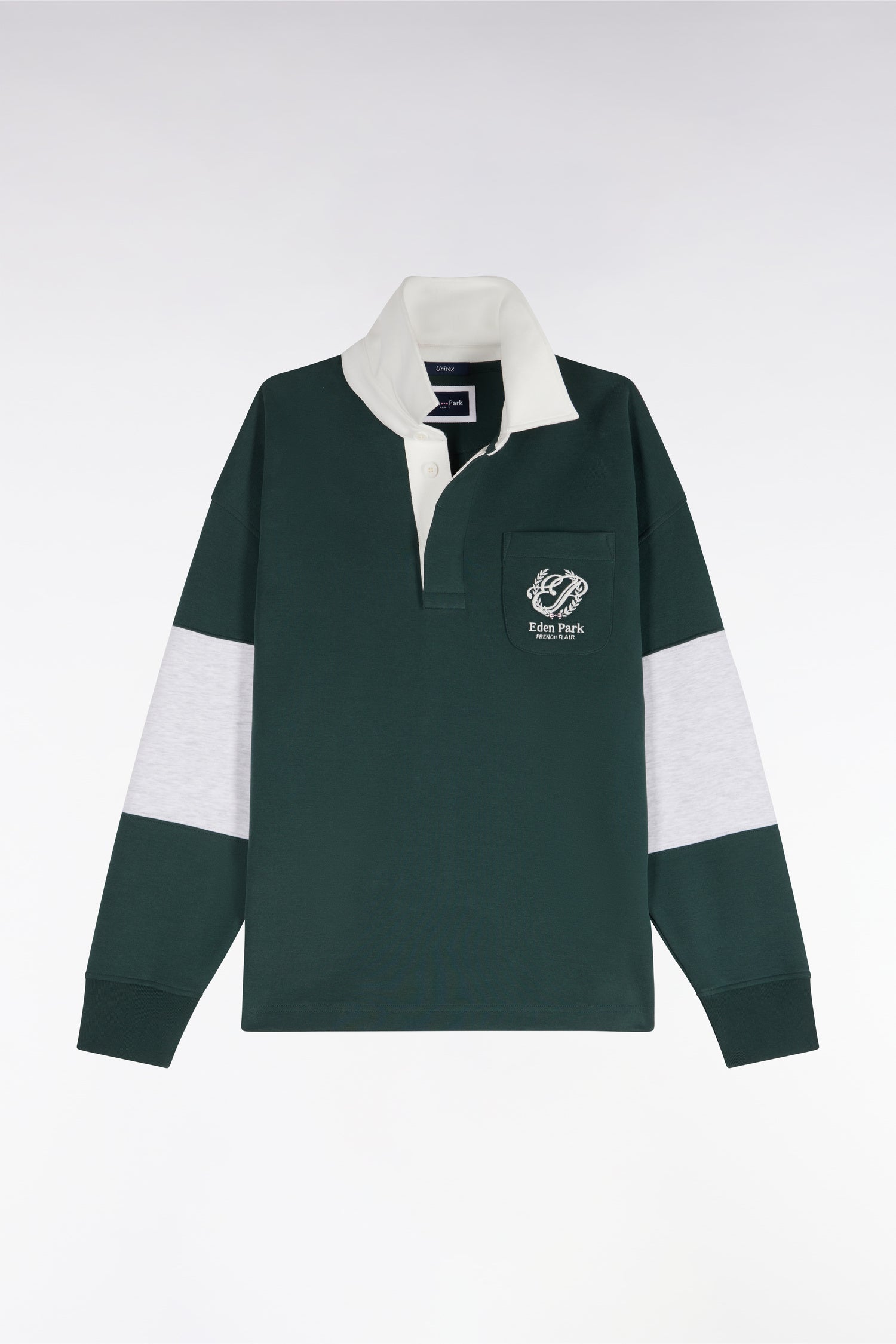 Sweatshirt unisexe à col maillot en interlock vert broderies héritage coupe loose