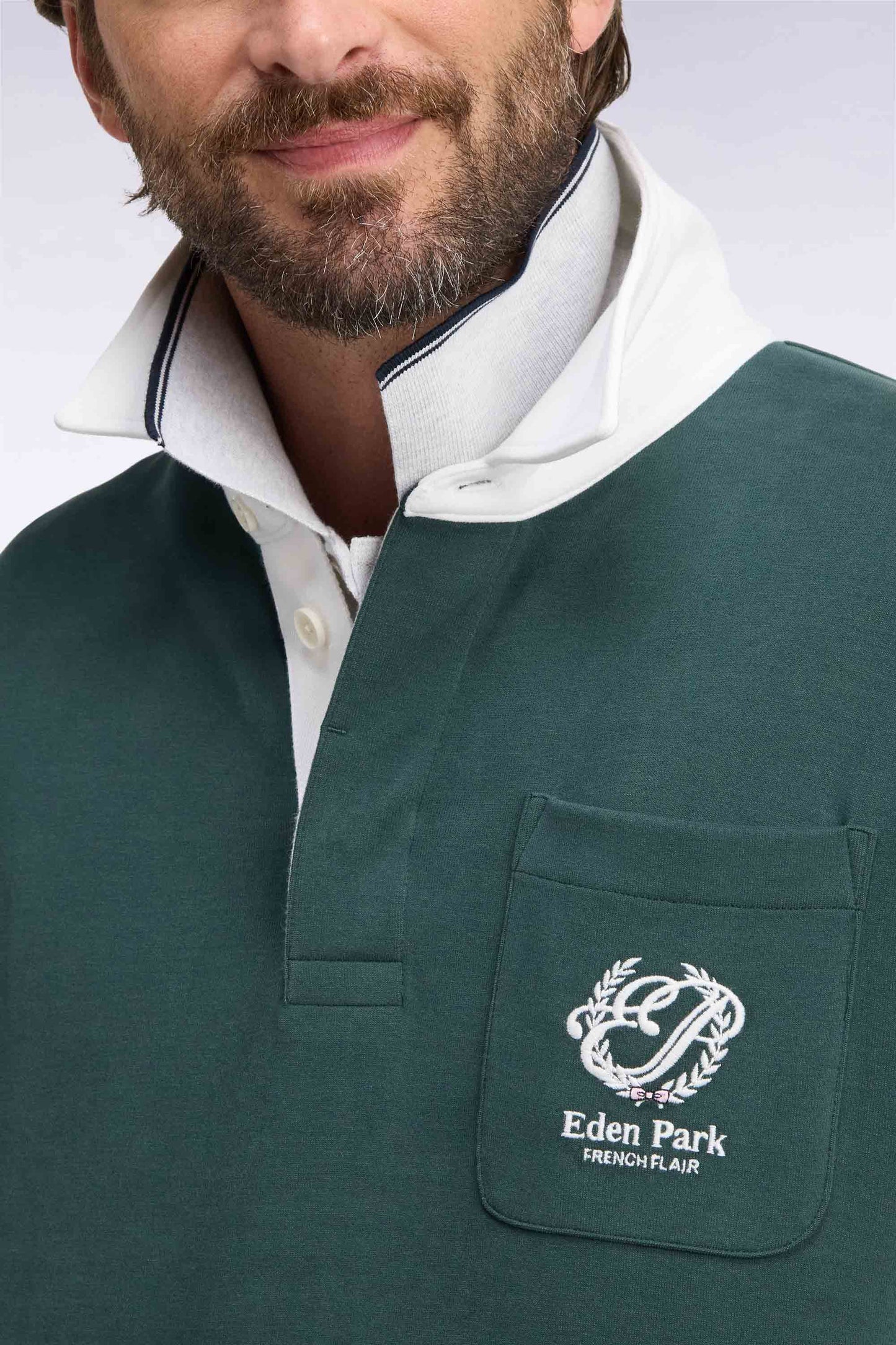 Sweatshirt unisexe à col maillot en interlock vert broderies héritage coupe loose