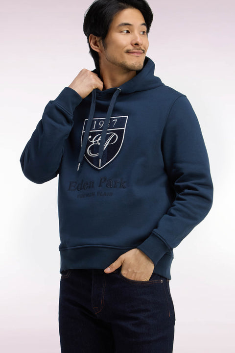 Sweatshirt à capuche en molleton coton gris broderie héritage coupe droite - Image 1