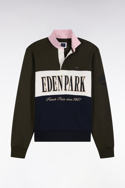 Khaki straight cut polo collar zipped sweatshirt - Image 2