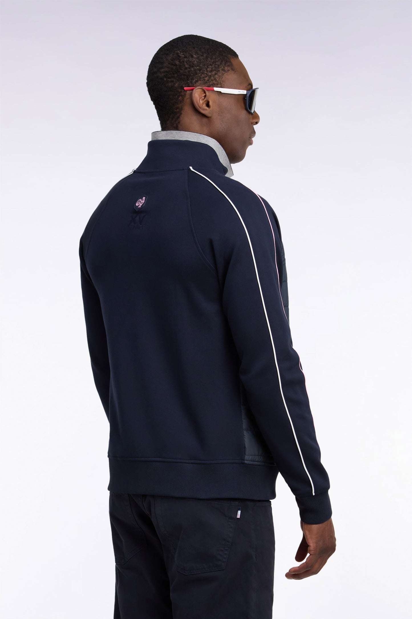 Sweatshirt zippé à parmenture matelassée marine XV de France coupe droite
