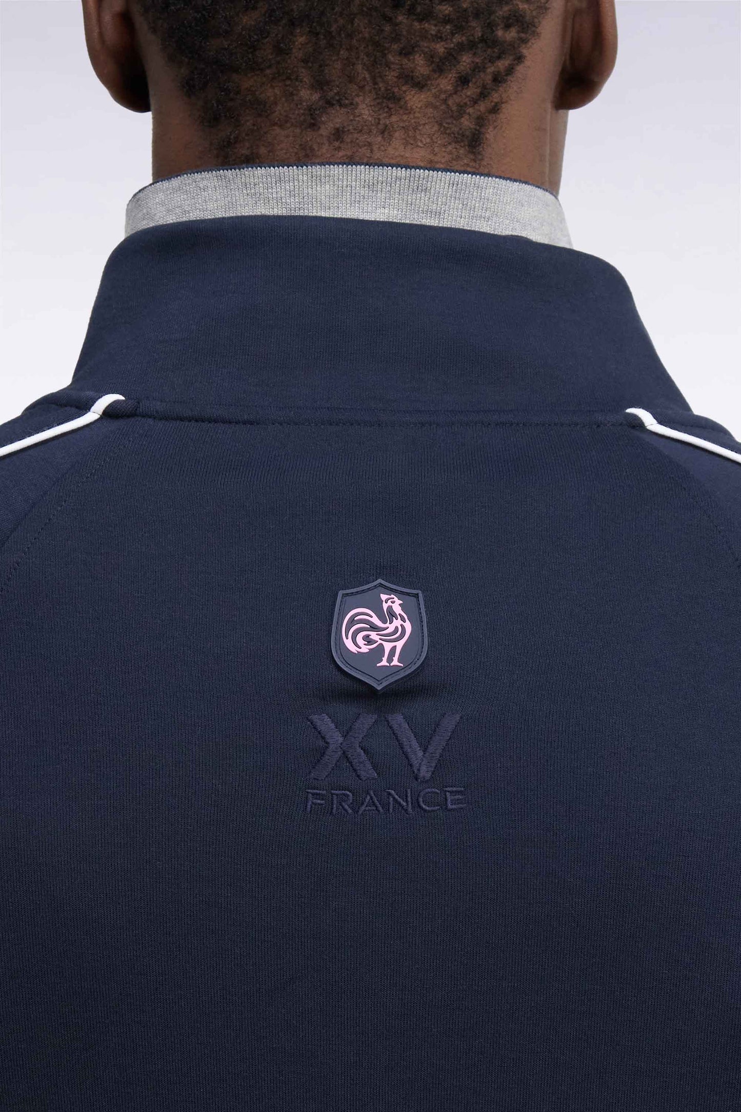 Sweatshirt zippé à parmenture matelassée marine XV de France coupe droite