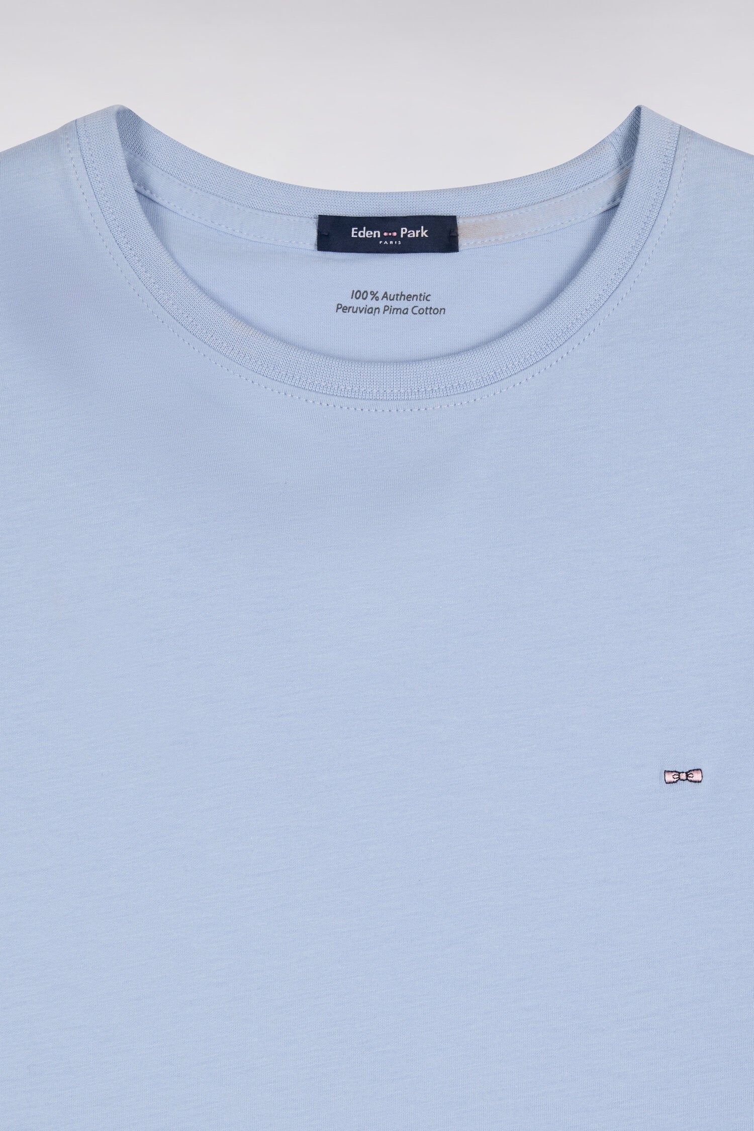 T-shirt manches courtes col rond en coton bleu ciel coupe droite