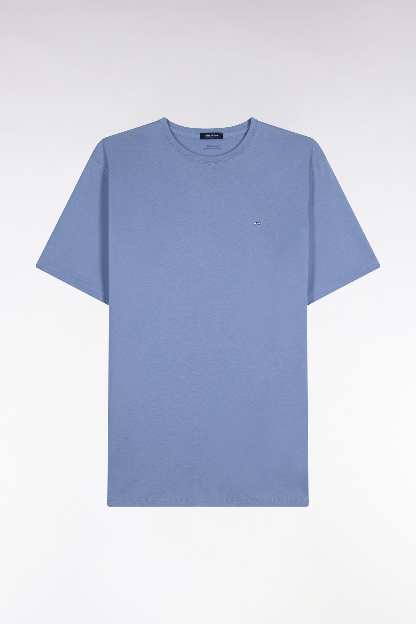 T-shirt manches courtes col rond en coton bleu coupe droite