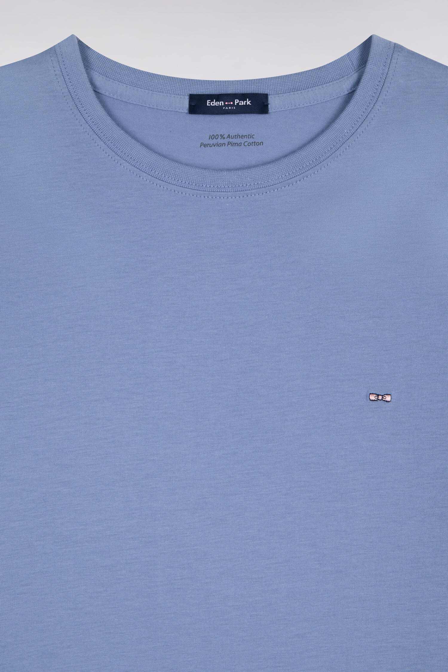 T-shirt manches courtes col rond en coton bleu coupe droite