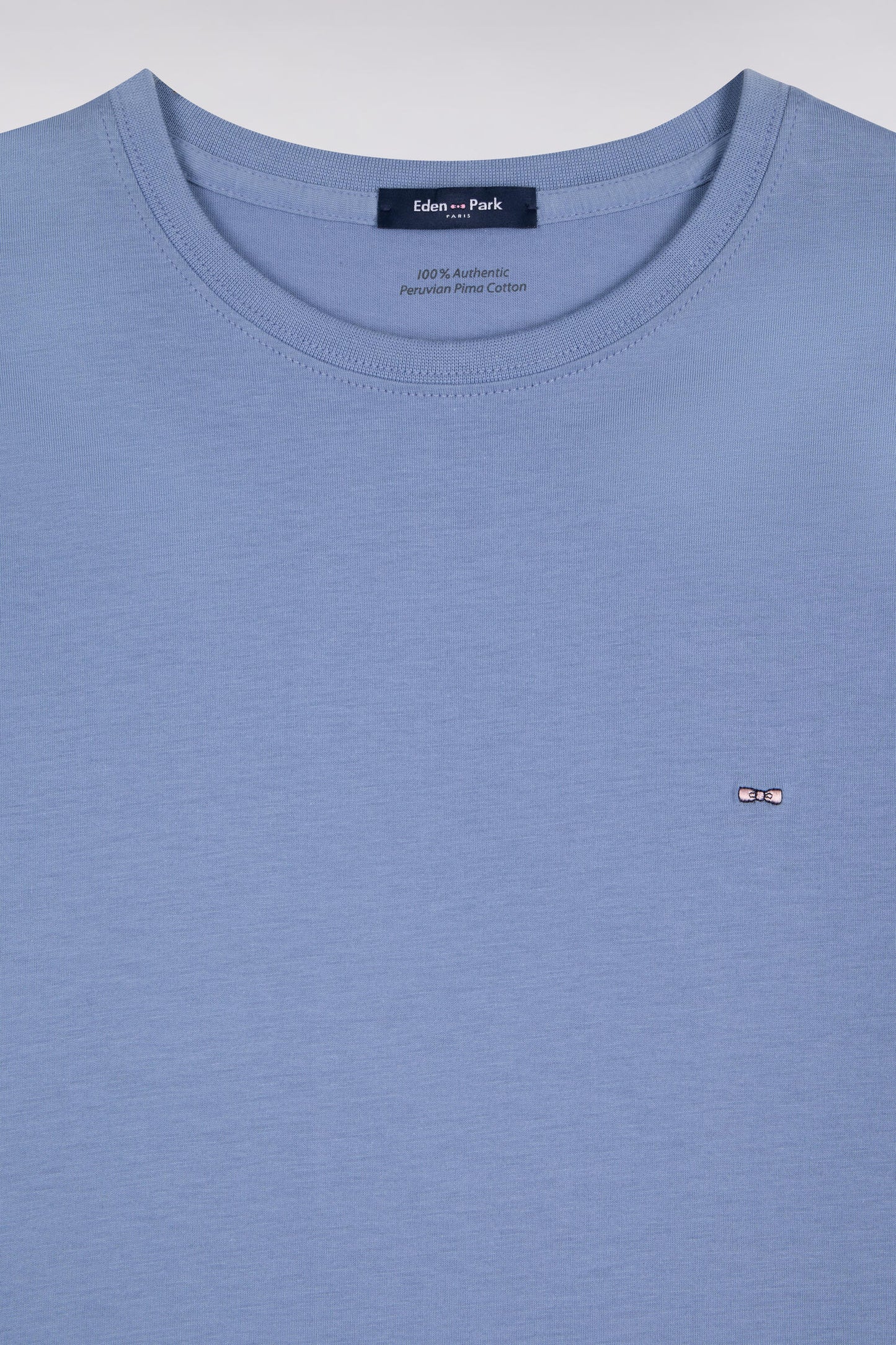 T-shirt manches courtes col rond en coton bleu coupe droite