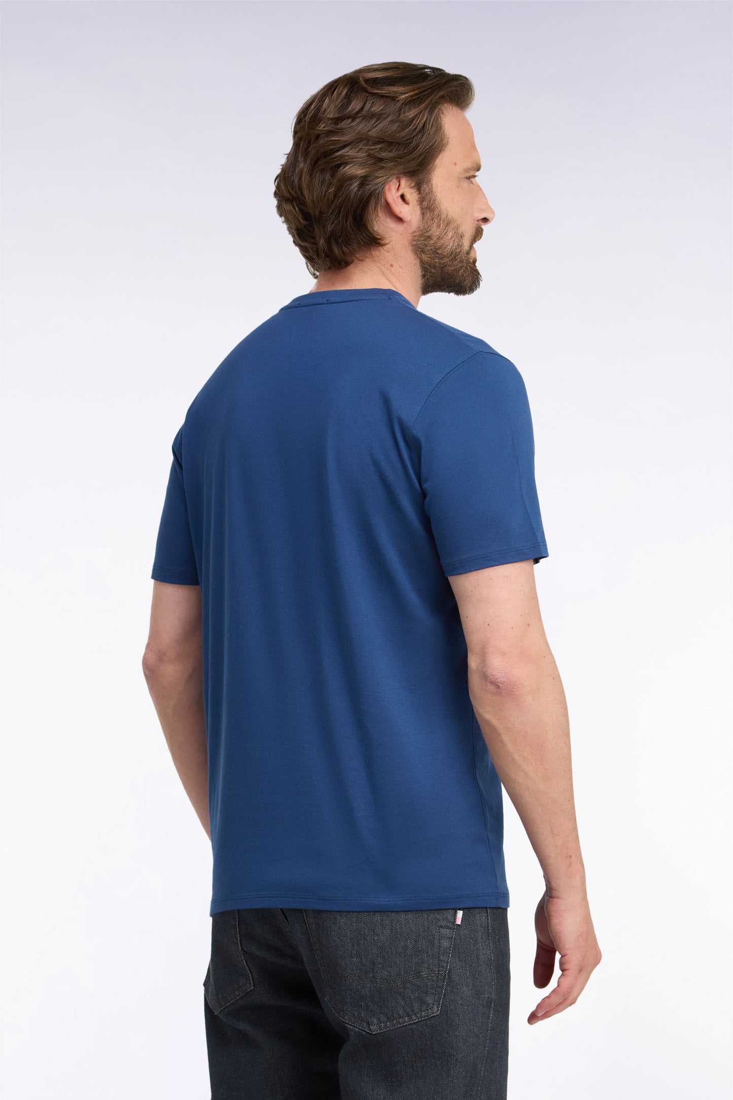 T-shirt manches courtes col rond en coton marine coupe droite